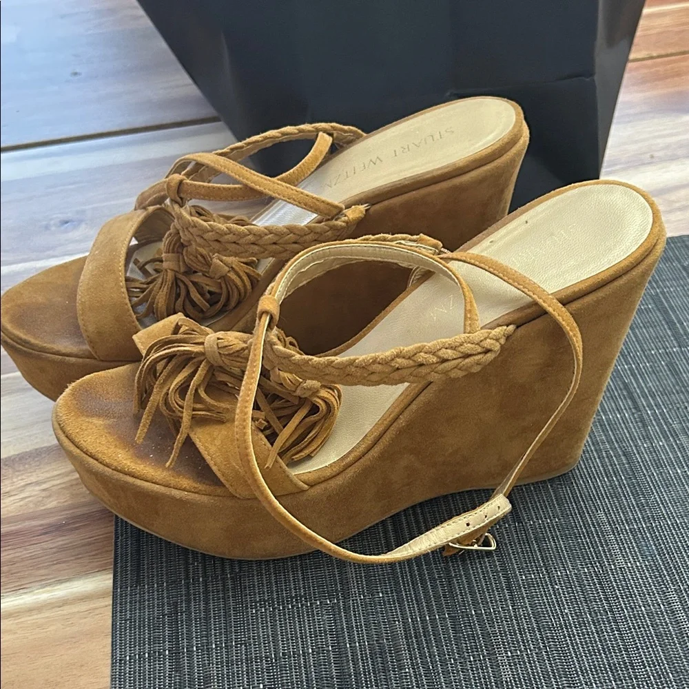 Stuart Weitzman Brown Wedge Sandals - Picture 2 of 3